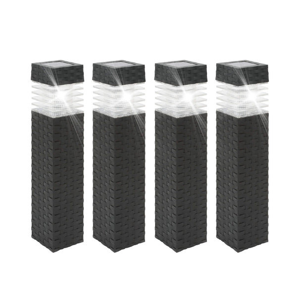 Pack of 4 Rattan Style Solar Stake Lights – White LED Garden Path Lights