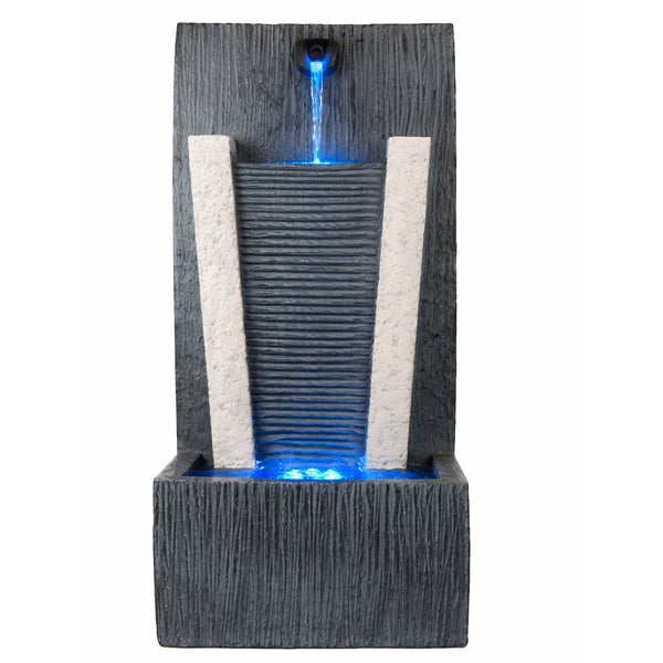 Solar Powered Stone Column Water Feature with Battery Backup & LED Light
