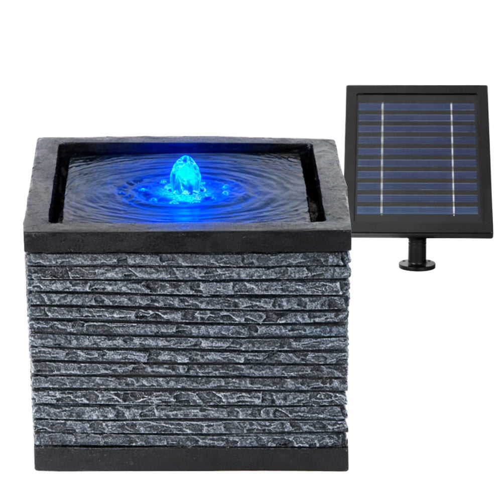 Solar Water Feature – Stacked Stone Fountain with LED Lights & Battery Backup