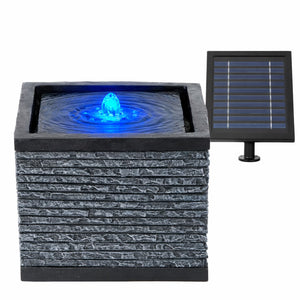 Solar Water Feature – Stacked Stone Fountain with LED Lights & Battery Backup