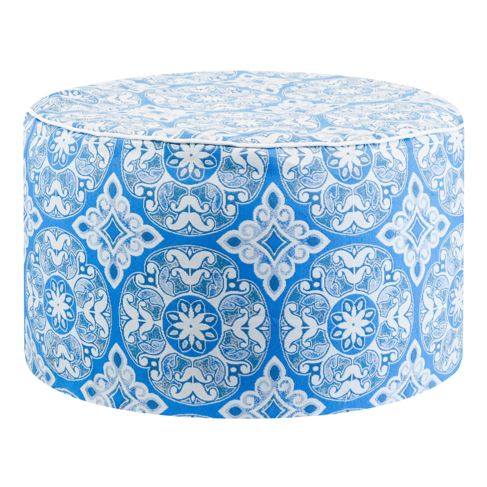Outdoor Pouf Ottoman – Jacquard Blue Inflatable Footstool