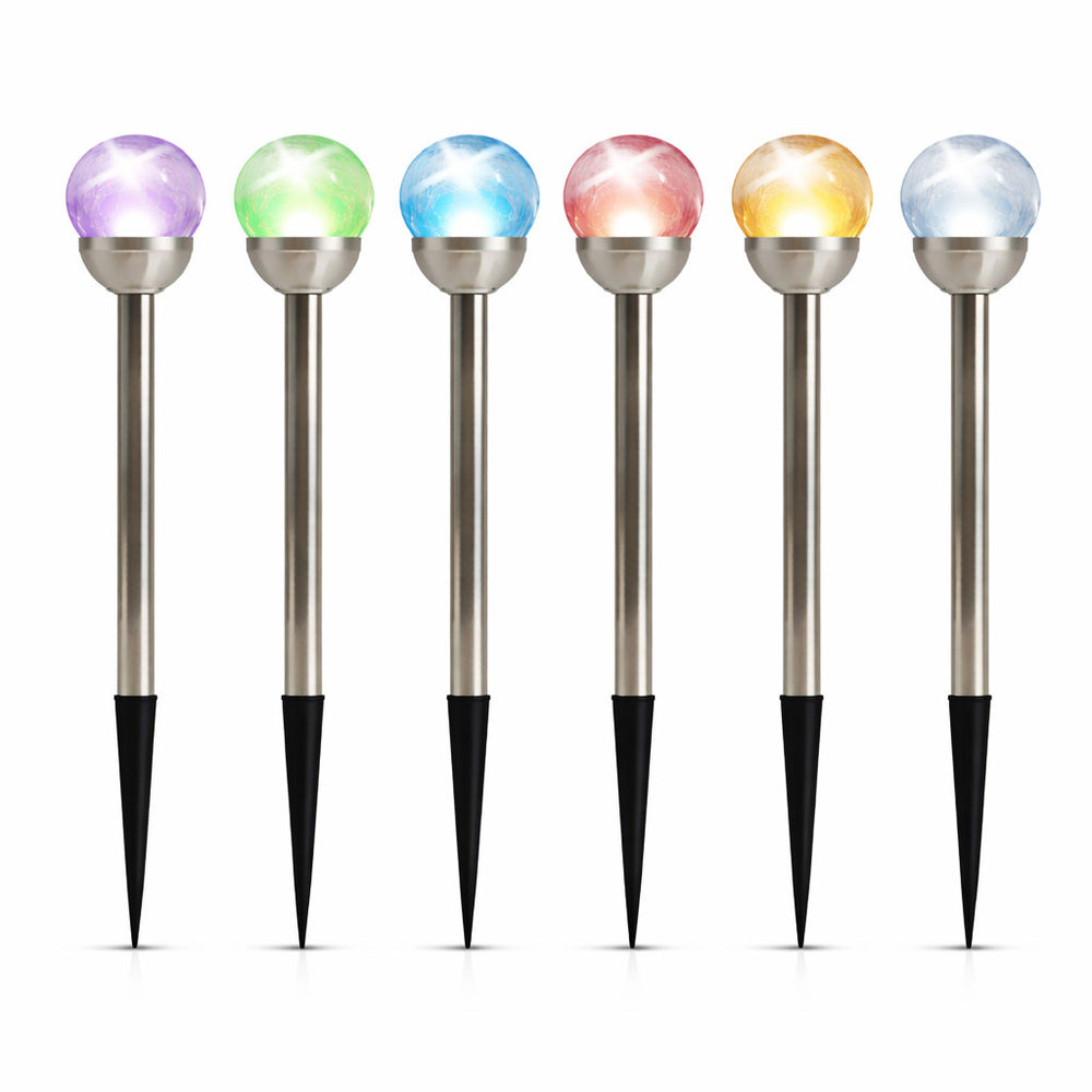 Pack of 6 Solar Stake Lights – Crackle Glass Ball 8cm LED Lights