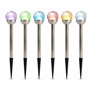 Pack of 6 Solar Stake Lights – Crackle Glass Ball 8cm LED Lights
