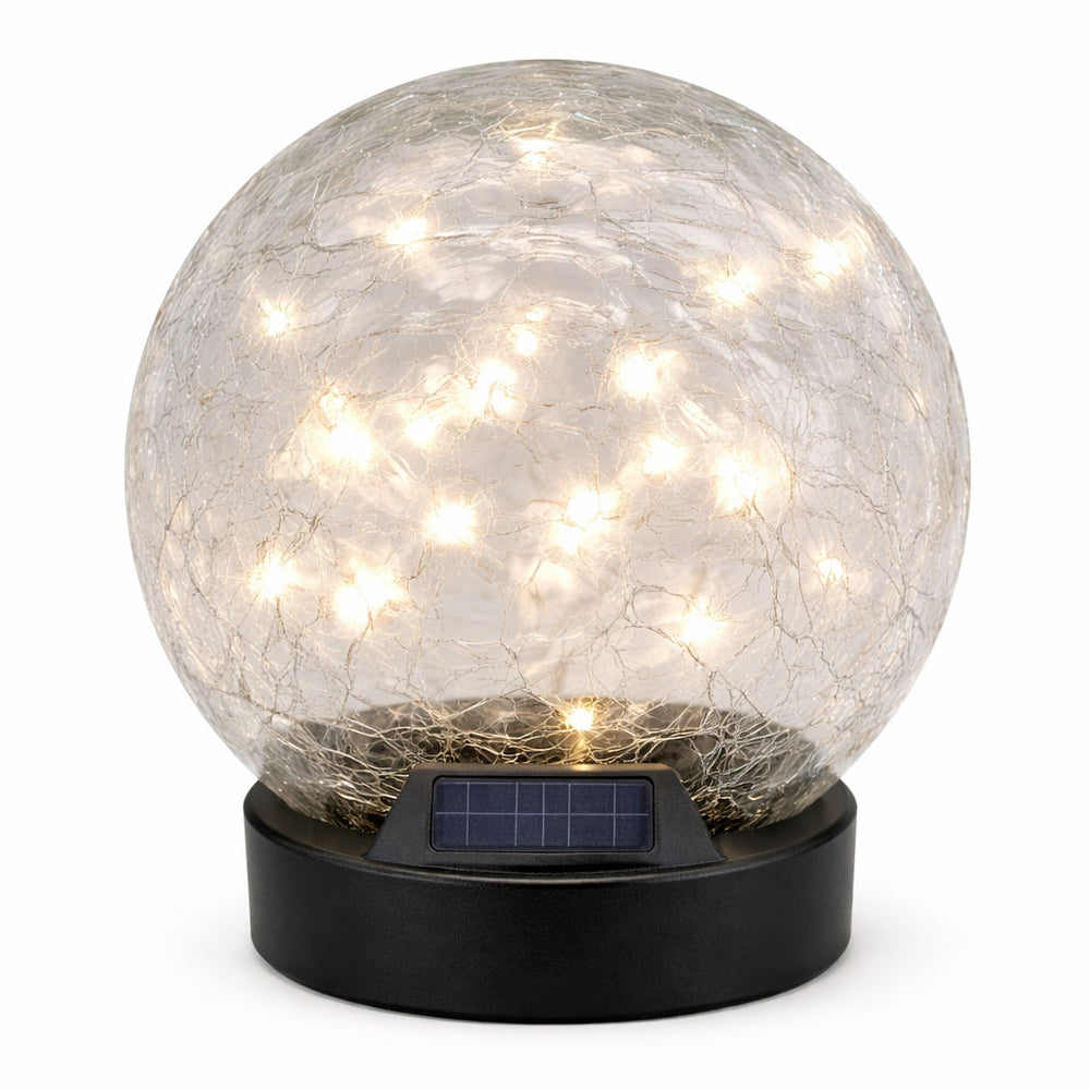 Giant 15cm Solar Crackle Glass Sphere Light – Warm White LED Garden Globe