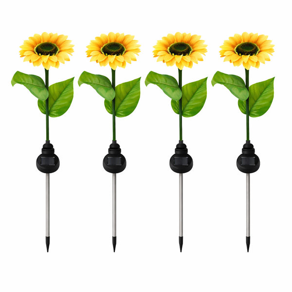 Pack of 4 Solar Sunflower Stake Lights – Warm White LED Garden Lights