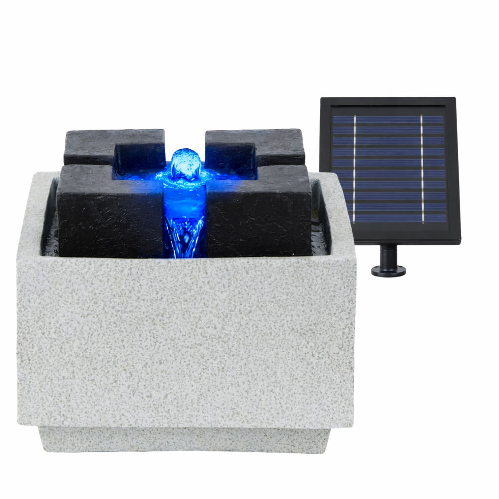 Solar Water Feature – Granite Oasis Fountain with LED Lights & Battery Backup