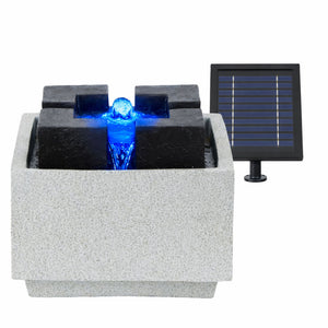 Solar Water Feature – Granite Oasis Fountain with LED Lights & Battery Backup