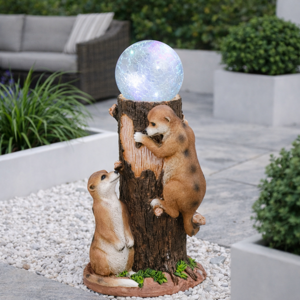 Solar Meerkat Colour Changing Ball Light – LED Crackle Globe Garden Ornament