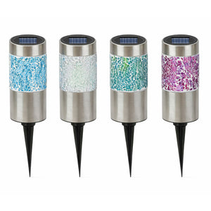 Pack of 4 Solar Mosaic Stake Lights – Warm White LED Garden Lights