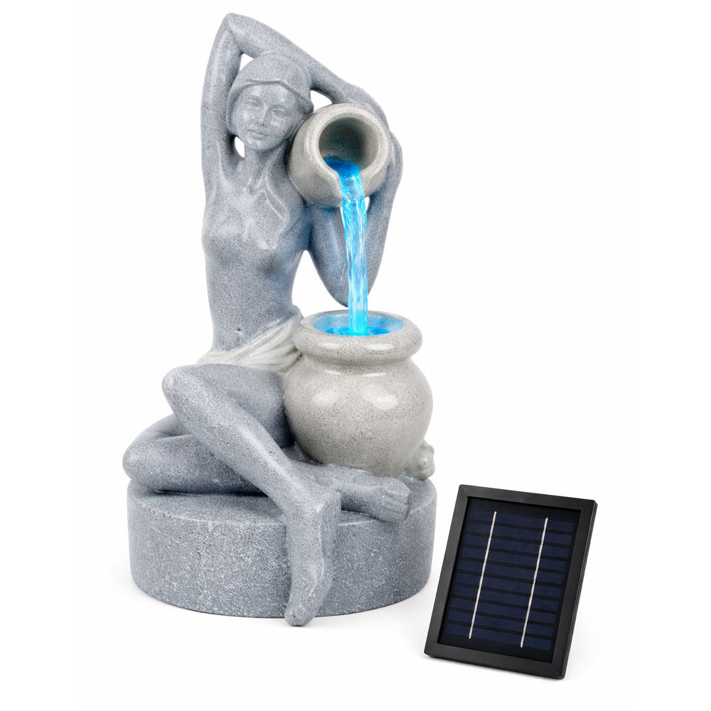 Solar Powered Bathing Lady Water Feature with LED Lights and Battery Backup