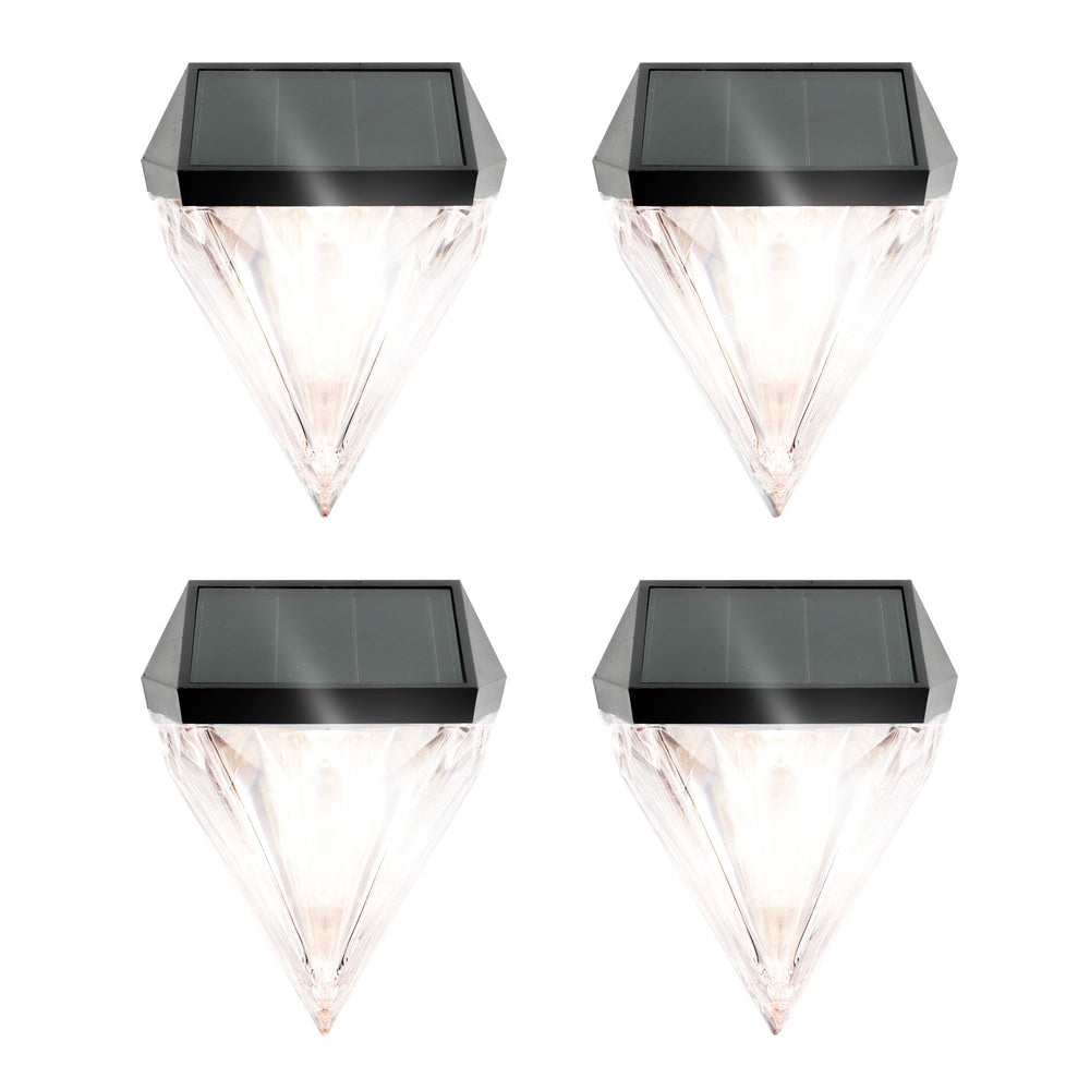 Pack of 4 Solar Fence Lights – Diamond LED Wall Lights