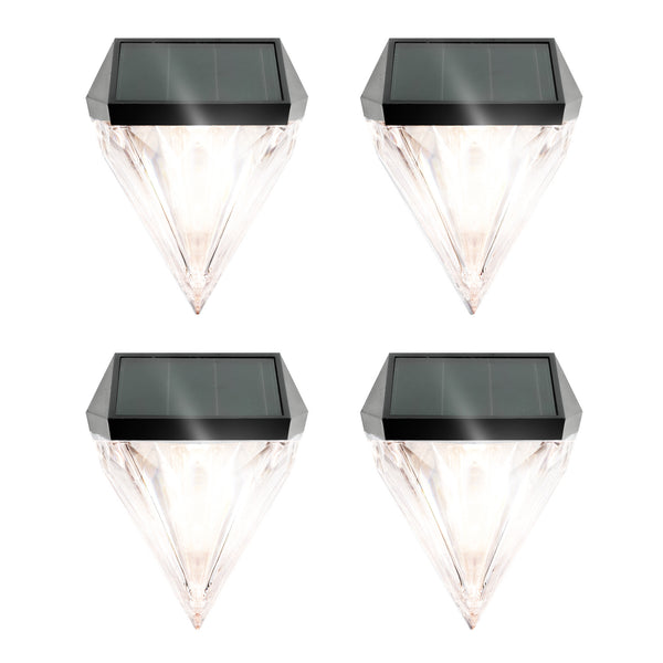Pack of 4 Solar Fence Lights – Diamond LED Wall Lights
