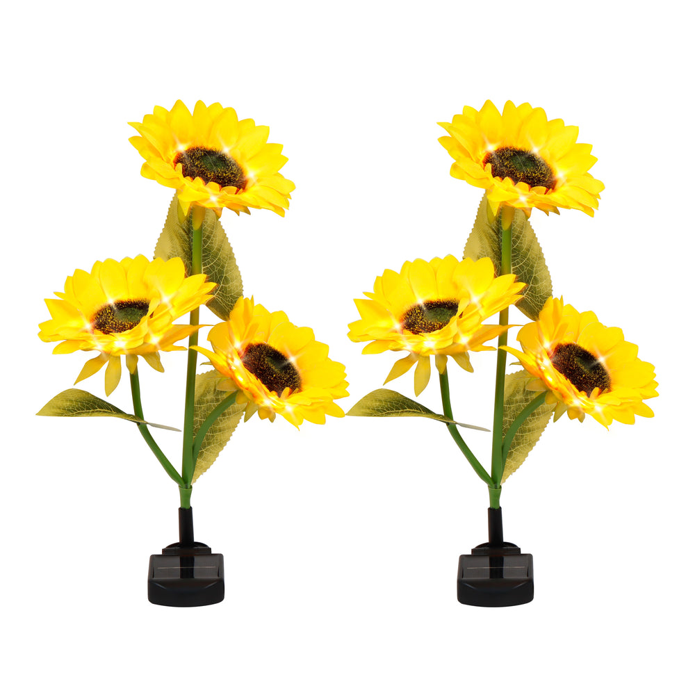 Pack of 2 Sunflower Solar Stake Lights with 3 Warm White LED Garden Lights