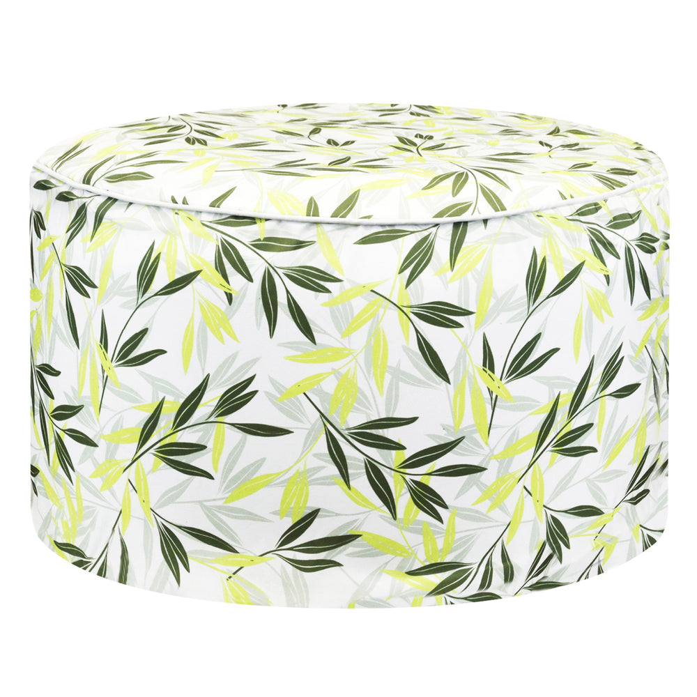 Outdoor Pouf Ottoman – Green/Grey Leaf Inflatable Footstool