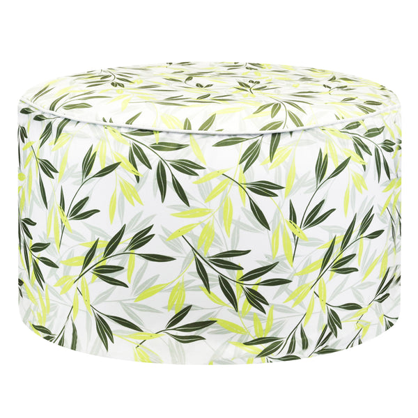 Outdoor Pouf Ottoman – Green/Grey Leaf Inflatable Footstool