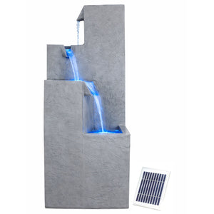 Solar Powered Cubic Falls Water Feature with Battery Backup & LED Lights