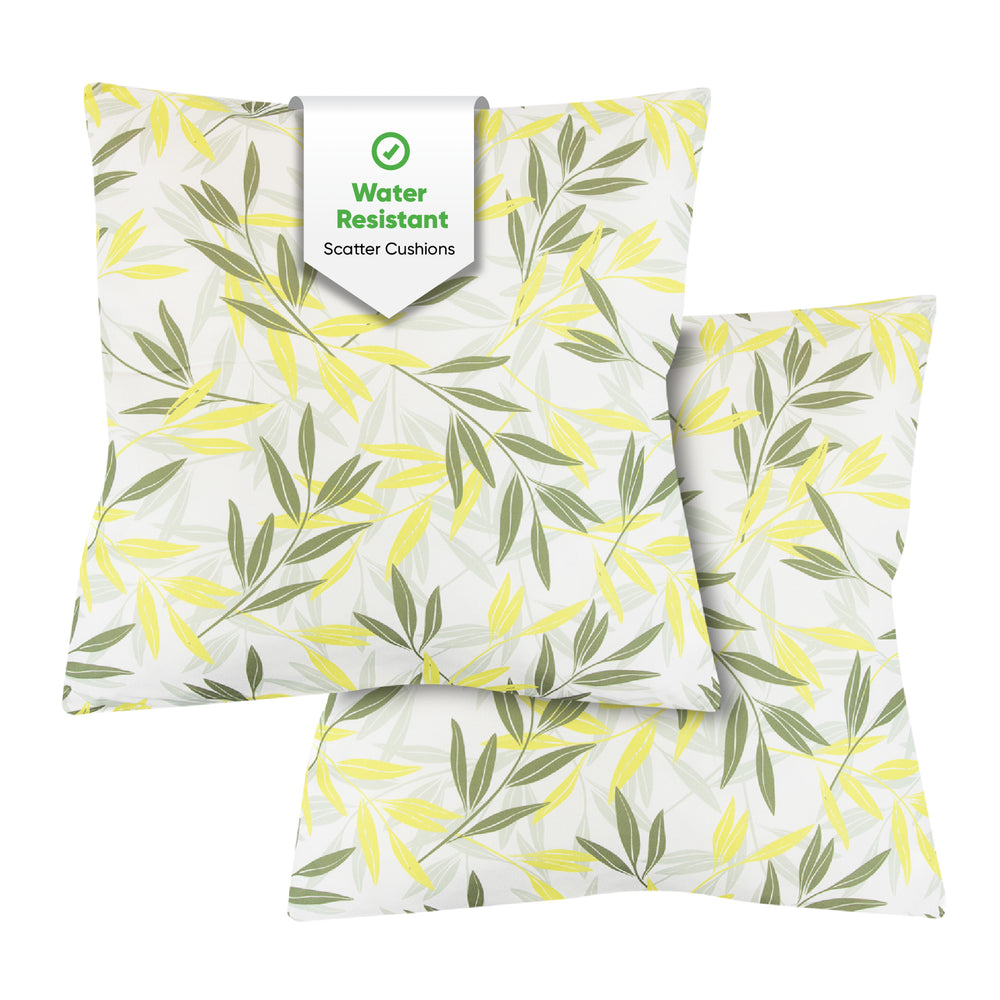 Pair of Outdoor Scatter Cushions - Green/Grey Leaf Design