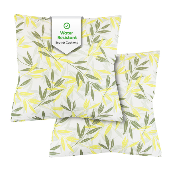 Pair of Outdoor Scatter Cushions - Green/Grey Leaf Design