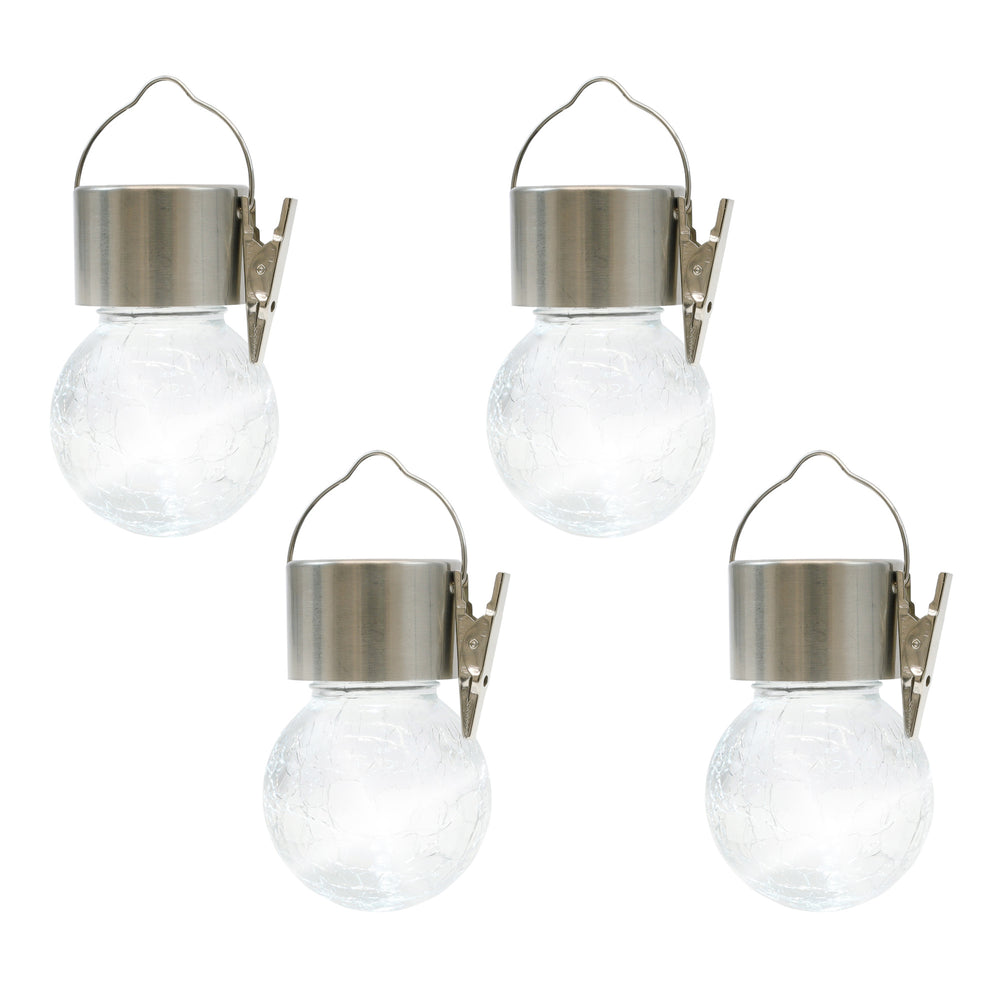 Pack of 4 Solar Hanging Lights – Crackle Glass Ball LED Lights