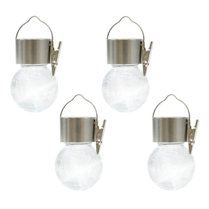 Pack of 4 Solar Hanging Lights – Crackle Glass Ball LED Lights