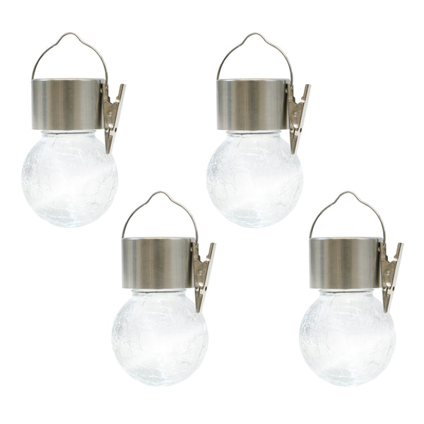 Pack of 4 Solar Hanging Lights – Crackle Glass Ball LED Lights