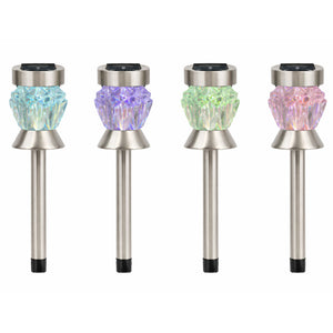 Pack of 4 Solar Round Crystal Stake Lights – Colour Changing LED Garden Lights