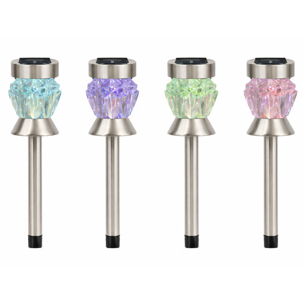 Pack of 4 Solar Round Crystal Stake Lights – Colour Changing LED Garden Lights