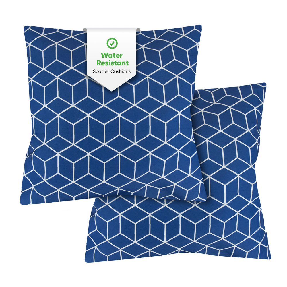 Pair of Outdoor Scatter Cushions – Blue Cube Design