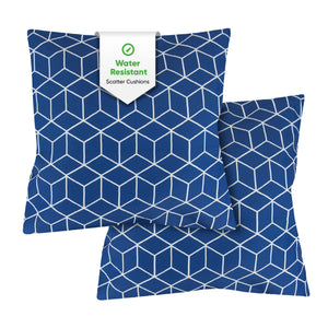 Pair of Outdoor Scatter Cushions – Blue Cube Design
