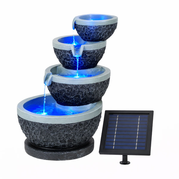 Solar Water Feature – Tiered Cascade Waterfall Fountain with LED Lights & Battery Backup
