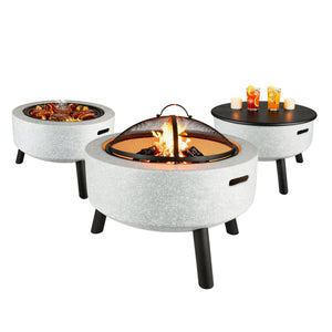 MGO Firepit Table & BBQ – 3-in-1 Outdoor Fire Bowl with Table Top | Stone Effect Garden Heater & Charcoal Grill