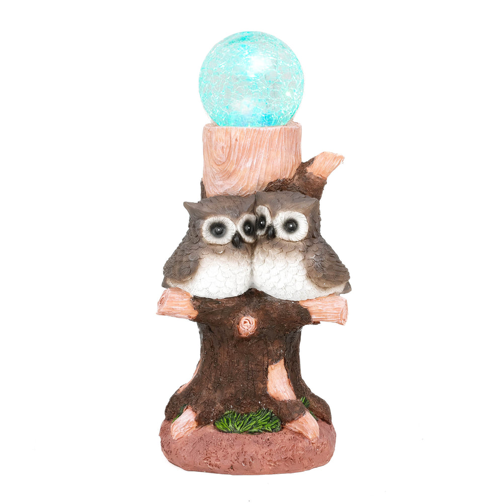 Solar Owl Multi-Colour Ball Light – Colour Changing LED Crackle Globe Garden Ornament