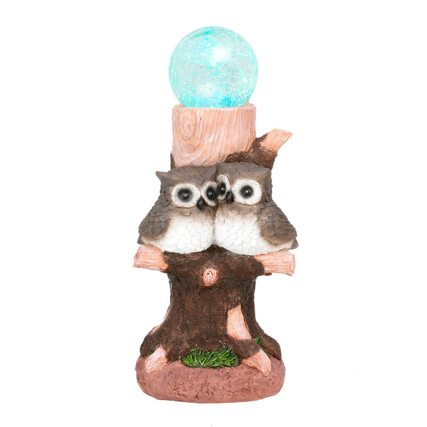 Solar Owl Multi-Colour Ball Light – Colour Changing LED Crackle Globe Garden Ornament