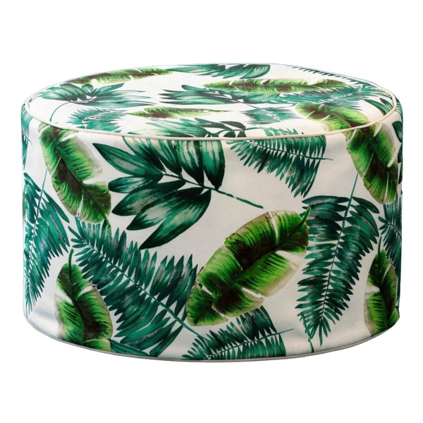 Outdoor Pouf Ottoman – Botanical Green Palm Inflatable Footstool