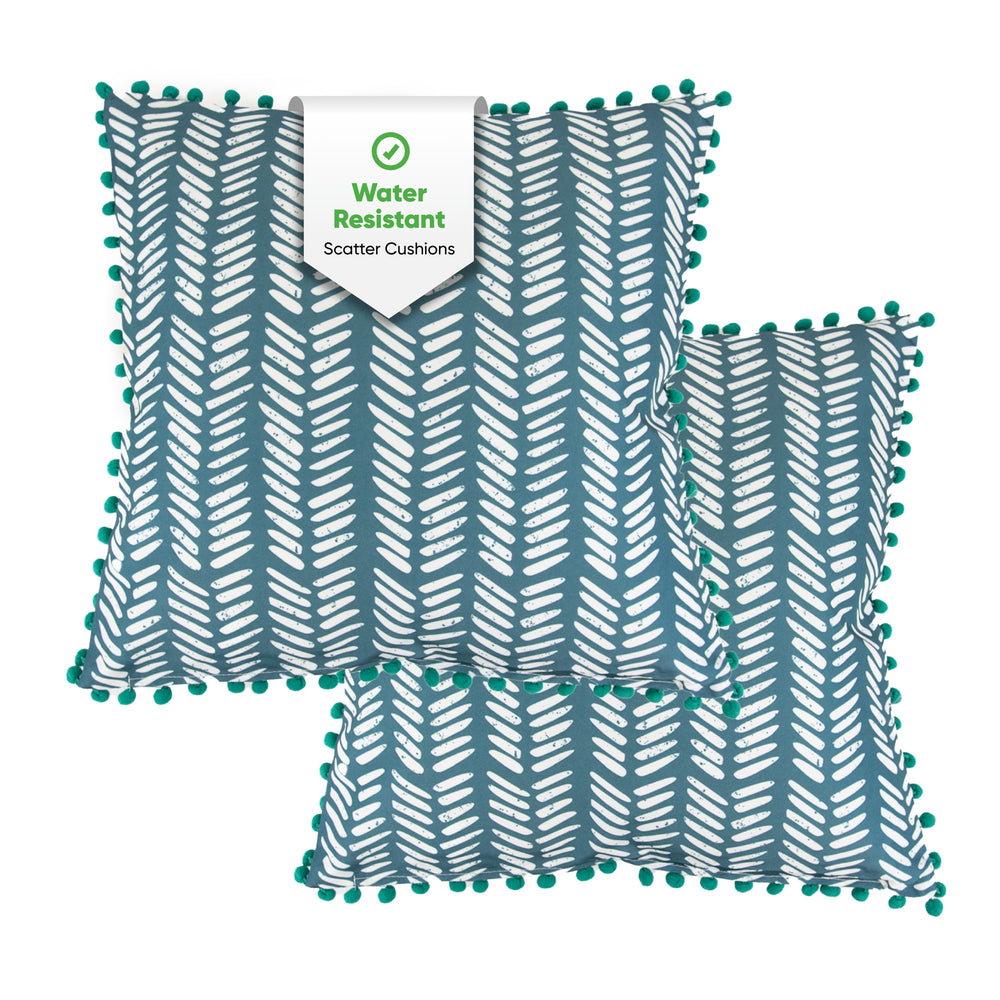 Pair of Outdoor Scatter Cushions – Teal Fern Design