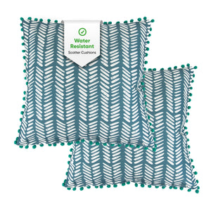 Pair of Outdoor Scatter Cushions – Teal Fern Design