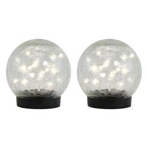 Pack of 2 Solar Crackle Ball LED Lights – Warm White Glass Globe Garden Lights