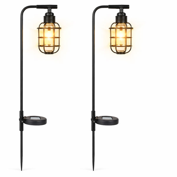 Pack of 2 Timeless Lantern Solar Stake Lights Vintage Caged LED Pathway Lights