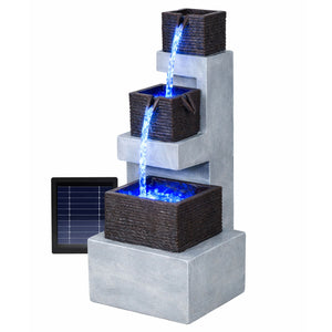 Solar Water Feature – Stacked Blocks Fountain with LED Lights & Battery Backup