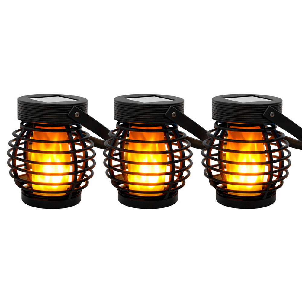 Pack of 3 Solar Hanging Lanterns – Mini Flame Effect LED Lights