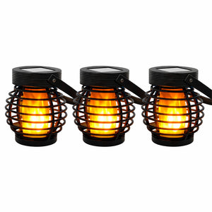 Pack of 3 Solar Hanging Lanterns – Mini Flame Effect LED Lights