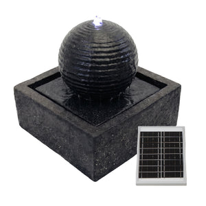 Solar Powered Black Granite-Finish Water Feature with LED Light & Battery Backup
