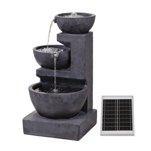 Solar-Powered 4-Tier Cascading Black Ceramic Water Feature with Battery Backup