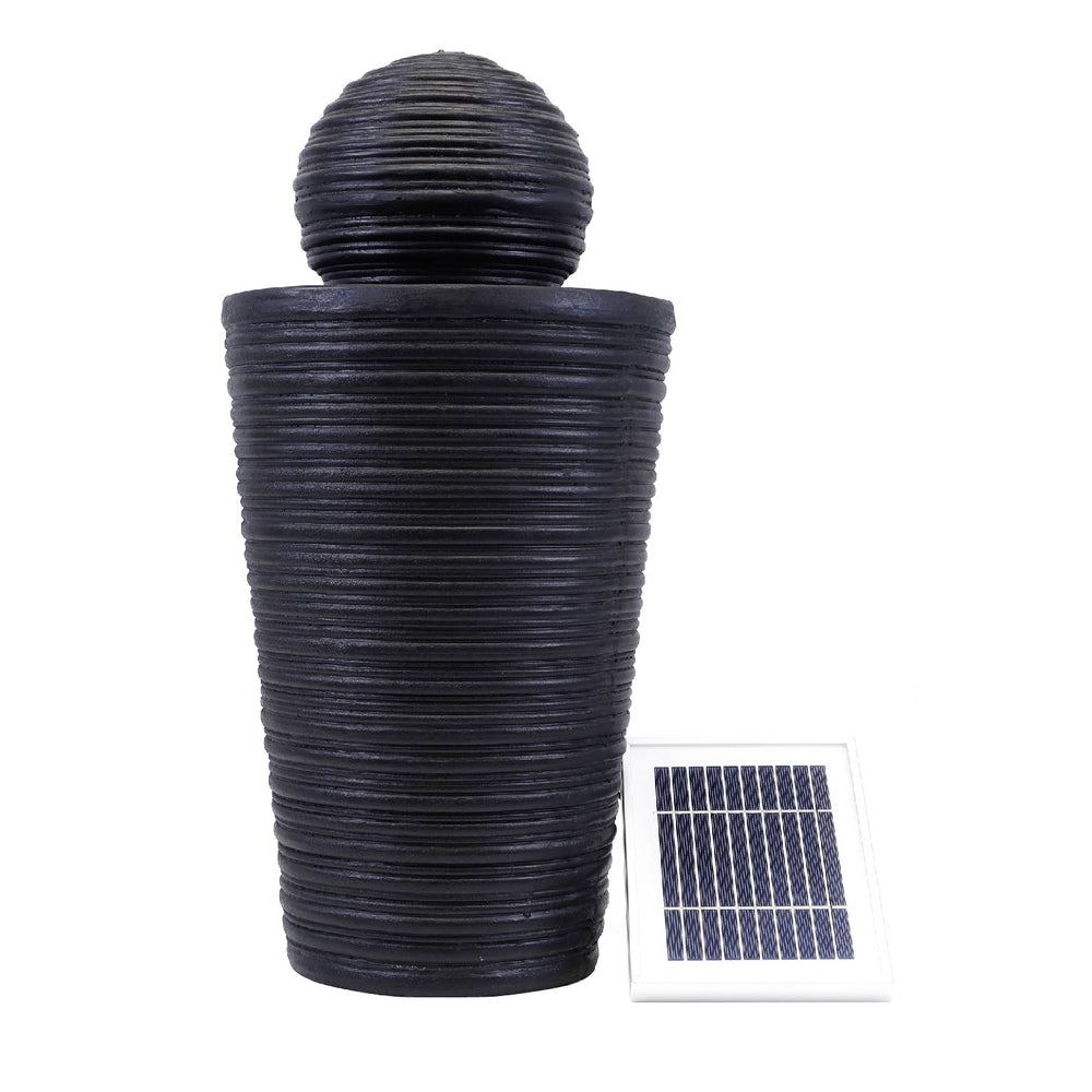 Solar Powered Round Ball & Plinth Water Feature with LED Light & Battery Backup