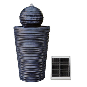 Solar Powered Round Ball & Plinth Water Feature with LED Light & Battery Backup
