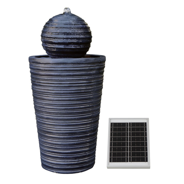 Solar Powered Round Ball & Plinth Water Feature with LED Light & Battery Backup