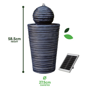 Solar Powered Round Ball & Plinth Water Feature with LED Light & Battery Backup