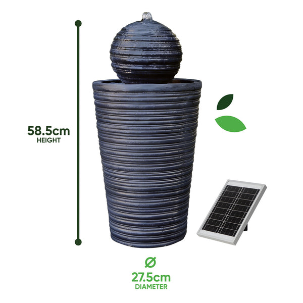 Solar Powered Round Ball & Plinth Water Feature with LED Light & Battery Backup