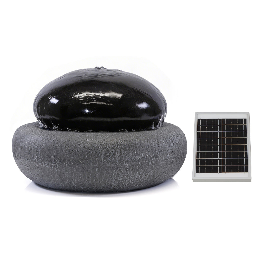 Solar Water Feature – Black Pebble Fountain with LED Lights & Battery Backup