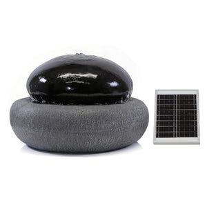 Solar Water Feature – Black Pebble Fountain with LED Lights & Battery Backup